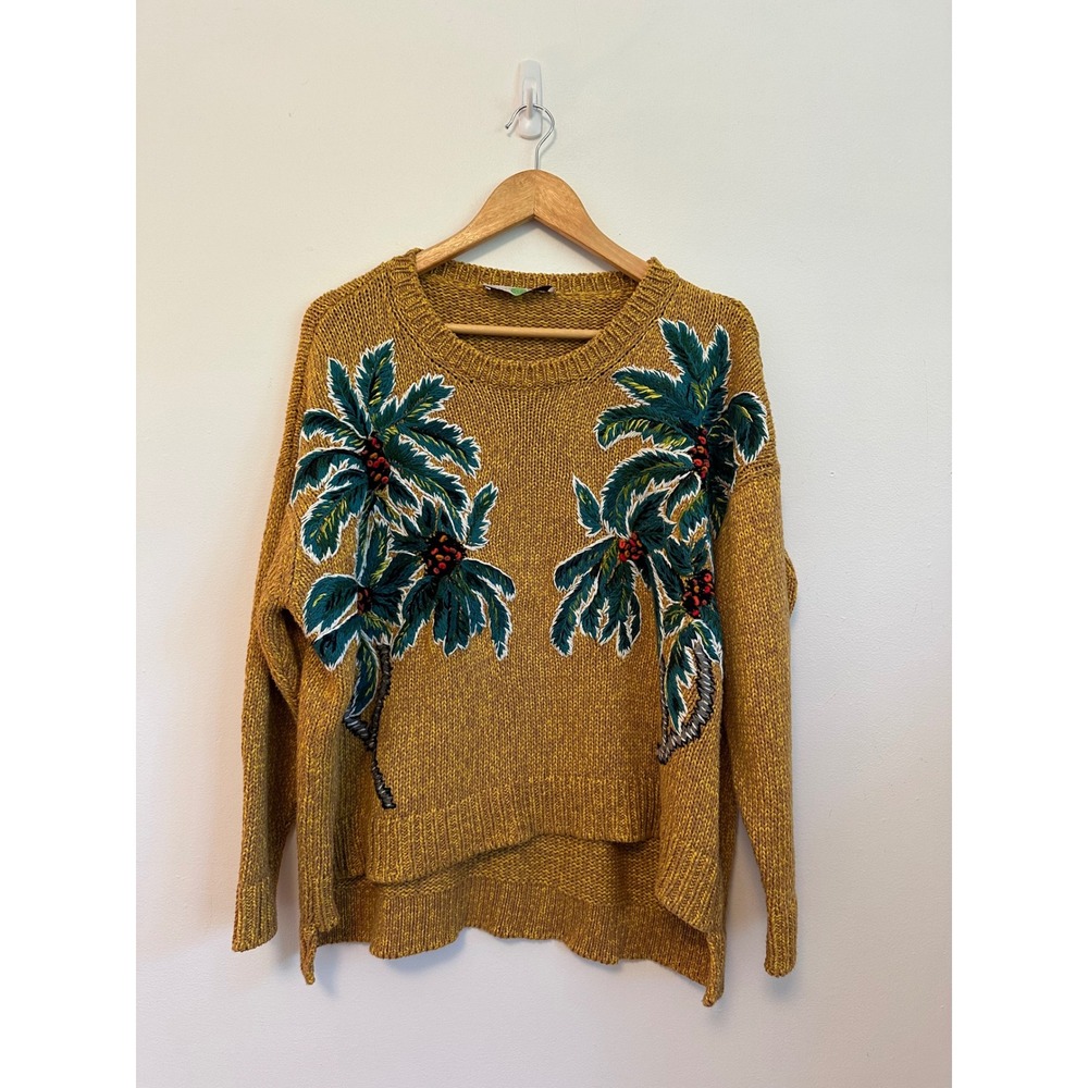 Stella McCartney Yellow Palm Tree Embroidered Chunky Knit Sweater